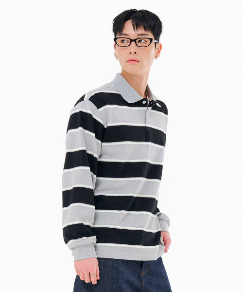 CHASECULT（チェイスカルト）の「メンズストライプカラーTシャツ-FARK5115B03（ポロシャツ・メンズ・ブラック・95/100/105）」の2枚目の写真