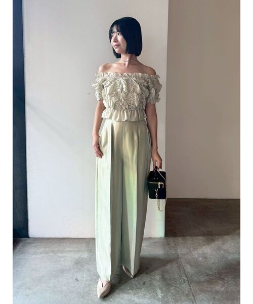 LAGUNAMOON(ラグナムーン)の「LADYシャーリングブラウスパンツドレス オケージョンドレス セットアップ(パンツドレス・レディース・ブラック/ミント・MEDIUM/SMALL)」の1枚目の写真