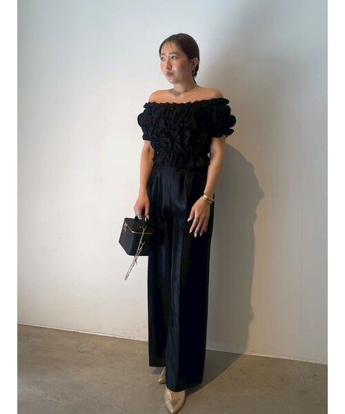LAGUNAMOON(ラグナムーン)の「LADYシャーリングブラウスパンツドレス オケージョンドレス セットアップ(パンツドレス・レディース・ブラック/ミント・MEDIUM/SMALL)」の2枚目の写真