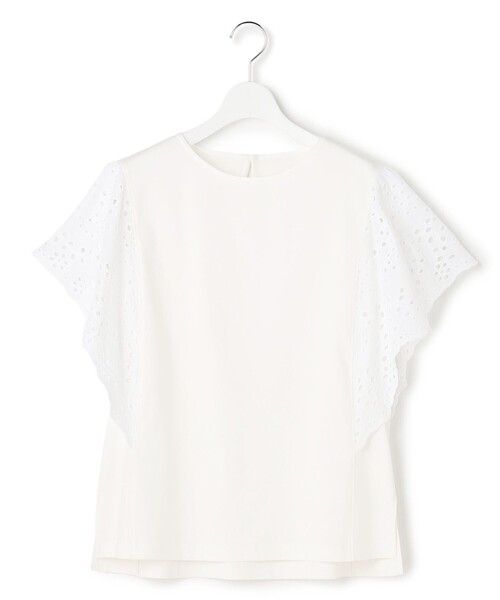 23区 L(ニジュウサンクオオキイサイズ)の「カットワークエンブロイダリー デザインスリーブ トップス(Tシャツ/カットソー・レディース・ダークブラウン系/ブラック系/黄土色系/ホワイト系・44/48/46)」の15枚目の写真