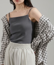 【SOFRIBCOシリーズ】カップ付きダブルストラップ リブキャミソール<UVカット>