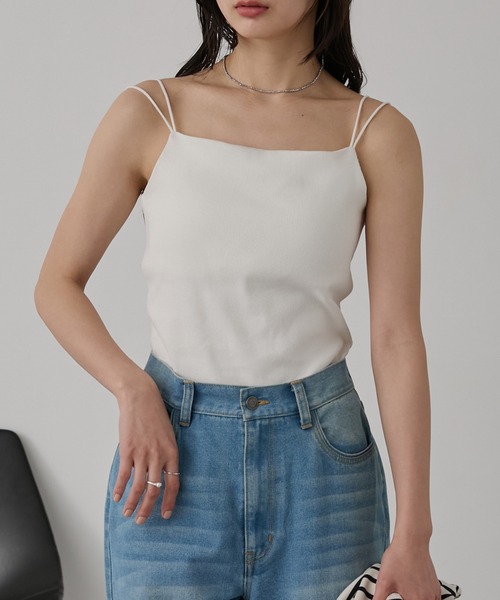 MONO-MART（モノマート）の「【SOFRIBCOシリーズ】カップ付きダブルストラップ リブキャミソール＜接触冷感 / UVカット＞（キャミソール・レディース・ライトグレー/ブラウン/レッド/ダークグレー/モカ/ブルー系/ブラック系/オフホワイト/ブラック・S/M/L）」の14枚目の写真