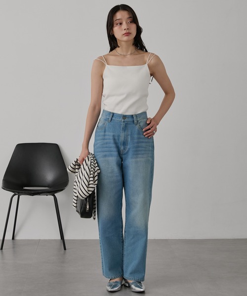 MONO-MART（モノマート）の「【SOFRIBCOシリーズ】カップ付きダブルストラップ リブキャミソール＜接触冷感 / UVカット＞（キャミソール・レディース・ライトグレー/ブラウン/レッド/ダークグレー/モカ/ブルー系/ブラック系/オフホワイト/ブラック・S/M/L）」の20枚目の写真