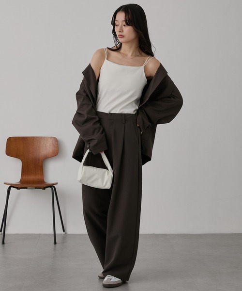 MONO-MART（モノマート）の「【SOFRIBCOシリーズ】カップ付きダブルストラップ リブキャミソール＜接触冷感 / UVカット＞（キャミソール・レディース・ライトグレー/ブラウン/レッド/ダークグレー/モカ/ブルー系/ブラック系/オフホワイト/ブラック・S/M/L）」の21枚目の写真