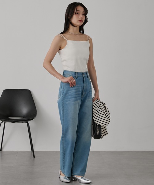 MONO-MART（モノマート）の「【SOFRIBCOシリーズ】カップ付きダブルストラップ リブキャミソール＜接触冷感 / UVカット＞（キャミソール・レディース・ライトグレー/ブラウン/レッド/ダークグレー/モカ/ブルー系/ブラック系/オフホワイト/ブラック・S/M/L）」の22枚目の写真