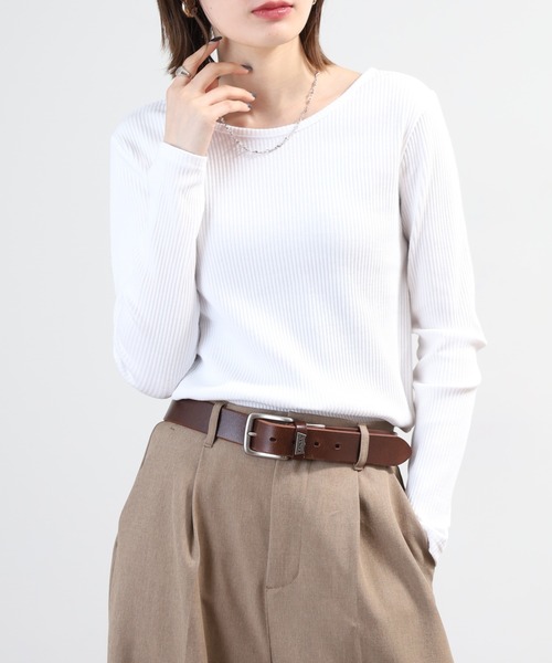 OMNES(オムネス)の「OMNES Another Edition 後ろV開き リブカットソー 長袖プルオーバー(Tシャツ/カットソー・レディース・テラコッタ/ホワイト・FREE)」の1枚目の写真