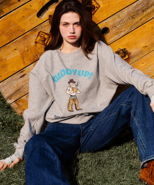 ERER(エルエル)の「Popeye Vintage Raglan Sweatshirt Melange Gray(スウェット・レディース・ライトグレー・2/1)」の1枚目の写真