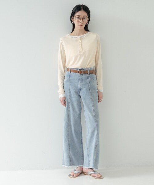 GALLEST（ギャレスト）の「バイカラーヘンリーネックカットソー（Tシャツ/カットソー・レディース・グレー/ライトイエロー系/チャコールグレー・38）」の4枚目の写真