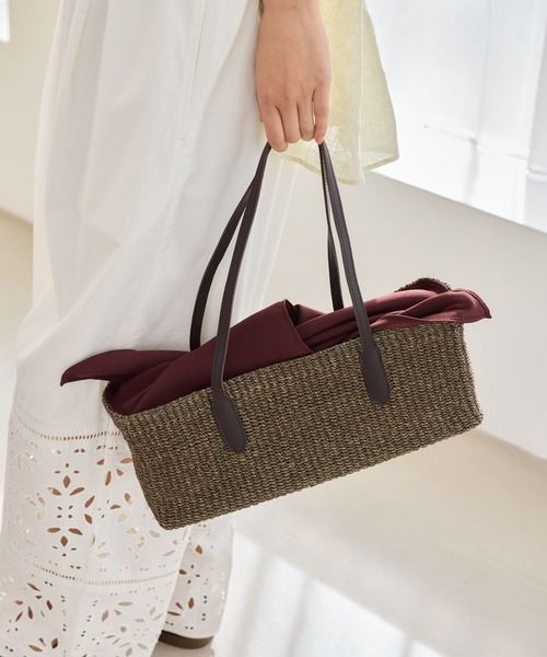 The Bagmati(ザバグマティ)の「Bagmati(バグマティ) / スクエアカゴBAG【『ネルソンさん』ご紹介アイテム】(かごバッグ・レディース・ブラック/チョコ・FREE)」の4枚目の写真