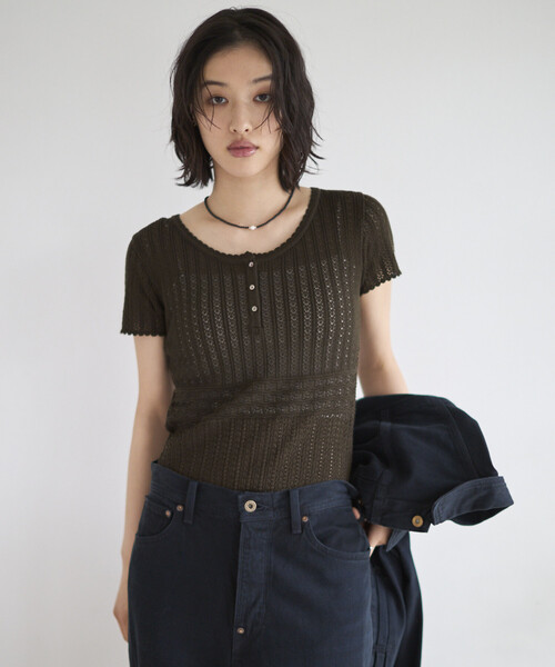 Firsthand（ファーストハンド）の「NOHRA/ノーラ Knit leotard / N26SS-K01 / コットンニット レオタード / ショートスリーブ ボディスーツ（Tシャツ/カットソー・レディース・ブラック/ホワイト/ダークブラウン・ﾌﾘ-）」の14枚目の写真