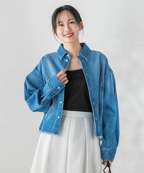 Droite lautreamont(ドロワットロートレアモン)の「デニムシャツジャケット(デニムジャケット・レディース・ブルー/ライトグレー/ピンク・M)」の3枚目の写真