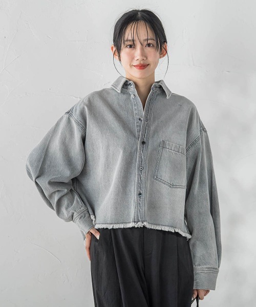 Droite lautreamont(ドロワットロートレアモン)の「デニムシャツジャケット(デニムジャケット・レディース・ブルー/ライトグレー/ピンク・M)」の2枚目の写真