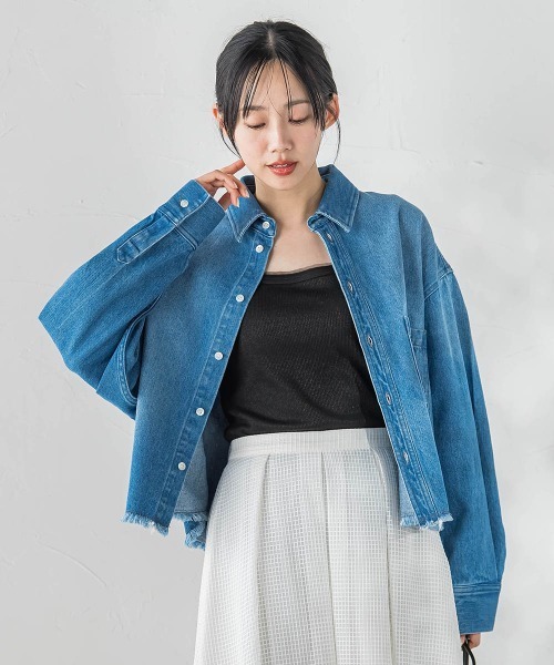 Droite lautreamont(ドロワットロートレアモン)の「デニムシャツジャケット(デニムジャケット・レディース・ブルー/ライトグレー/ピンク・M)」の14枚目の写真