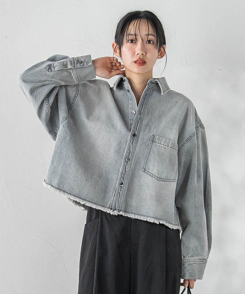 Droite lautreamont(ドロワットロートレアモン)の「デニムシャツジャケット(デニムジャケット・レディース・ブルー/ライトグレー/ピンク・M)」の4枚目の写真