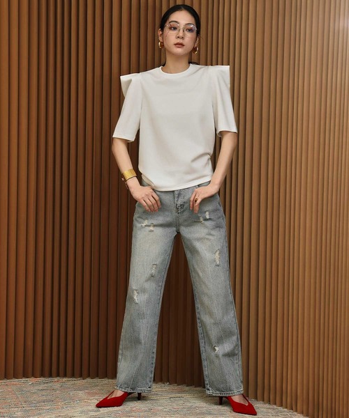 ELFRANK(エルフランク)の「ダンボールタックショルダートップス(Tシャツ/カットソー・レディース・レッド/ブラック/オフホワイト・L/M)」の14枚目の写真