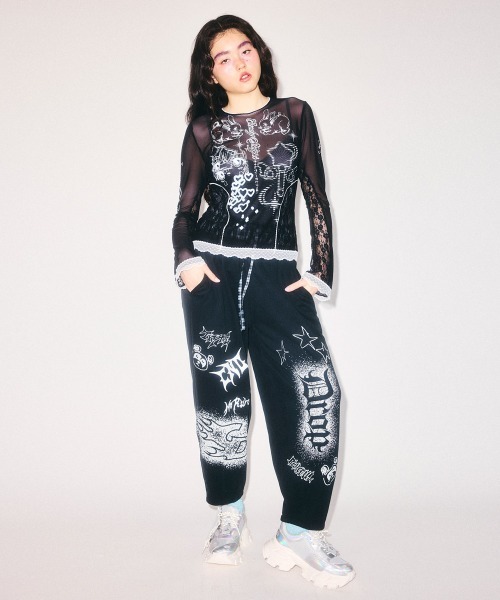 Candy Stripper（キャンディストリッパー）の「GRAFFITI LAYERED SWEAT パンツ（スウェットパンツ・レディース・ヘザーグレー/ブラック/グレー・FREE）」の7枚目の写真