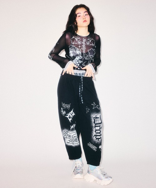 Candy Stripper（キャンディストリッパー）の「GRAFFITI LAYERED SWEAT パンツ（スウェットパンツ・レディース・ヘザーグレー/ブラック/グレー・FREE）」の9枚目の写真