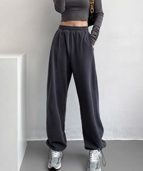 Beststore（ベストストア）の「ストリート スウェット ワイドパンツ ハイウエスト ダンス カジュアル ルーズ 部屋着 全９色（スウェットパンツ・レディース・ブラウン/ライトグレー/ブラック/ブルー/ダークグリーン/アイボリー/ダークグレー/ネイビー/パープル・M/L）」の10枚目の写真