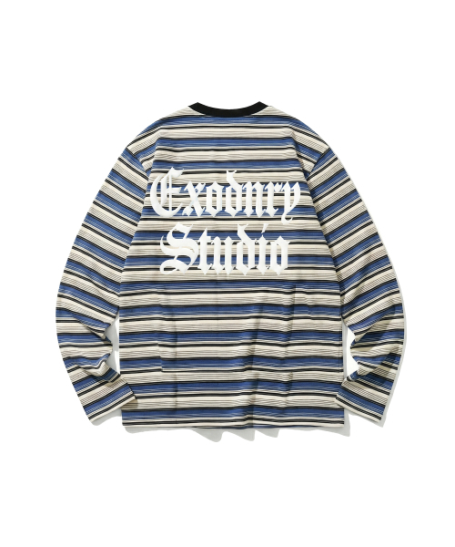 EXTRAORDINARY（エクストラオーディナリー）の「GOTHIC LOGO STRIPE LS TEE BLUE（Tシャツ/カットソー・メンズ・その他・LARGE/X-LARGE/MEDIUM）」の2枚目の写真