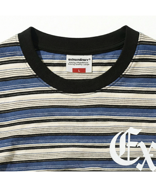 EXTRAORDINARY（エクストラオーディナリー）の「GOTHIC LOGO STRIPE LS TEE BLUE（Tシャツ/カットソー・メンズ・その他・LARGE/X-LARGE/MEDIUM）」の3枚目の写真