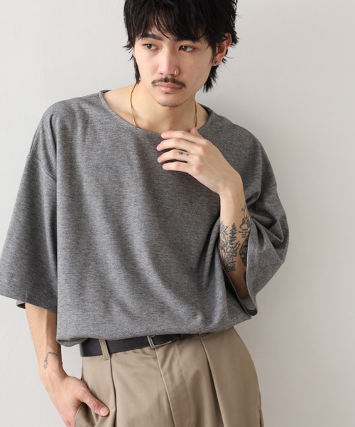 FUNALIVE(ファンアライブ)の「ボートネック半袖クルーネックT(Tシャツ/カットソー・メンズ・グレー/ブラック・M/L)」の1枚目の写真