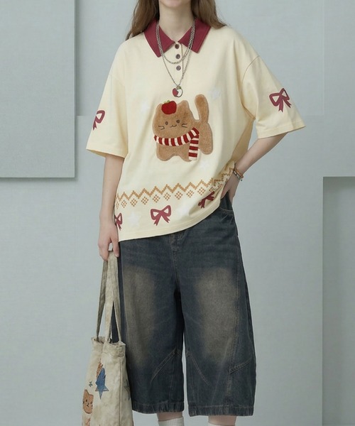 HOOK(フック)の「ふわふわネコ刺繍 半袖ポロシャツ (SS)(Tシャツ/カットソー・メンズ・イエロー/ブラック・FREE)」の22枚目の写真