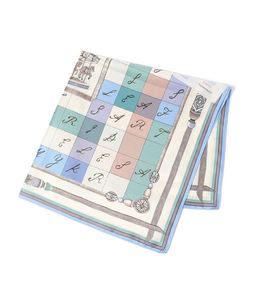 manipuri(マニプリ)の「MANIPURI CROSSWORD シルクスカーフ(バンダナ/スカーフ・レディース・グリーン系その他/ライトブルー・FREE)」の2枚目の写真