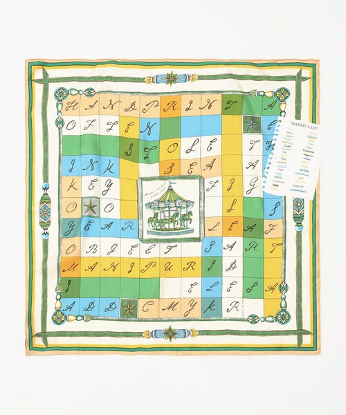 manipuri(マニプリ)の「MANIPURI CROSSWORD シルクスカーフ(バンダナ/スカーフ・レディース・グリーン系その他/ライトブルー・FREE)」の4枚目の写真