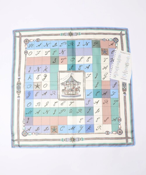 manipuri(マニプリ)の「MANIPURI CROSSWORD シルクスカーフ(バンダナ/スカーフ・レディース・グリーン系その他/ライトブルー・FREE)」の8枚目の写真