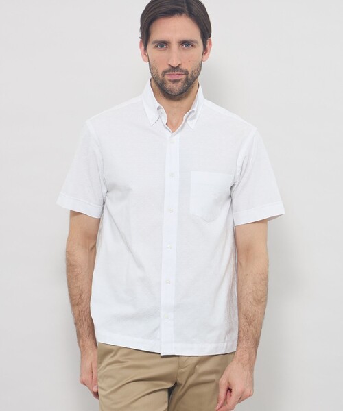 MACKINTOSH LONDON(マッキントッシュ ロンドン)の「【WEB・一部店舗限定】アンドリュージャカード半袖釦ダウンシャツ(シャツ/ブラウス・メンズ・ホワイト/ブルー/ピンク系その他2・XL/L/M)」の1枚目の写真