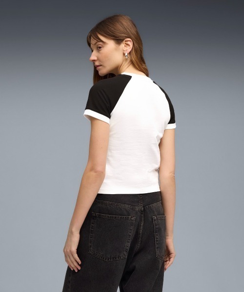 PUMA(プーマ)の「PUMA FUTURE.PUMA.ARCHIVE SLIM SHORT RINGER T-SHIRT(プーマ フューチャー プーマ アーカイブ スリム ショート リンガー Tシャツ)(Tシャツ/カットソー・レディース・ホワイト系/イエロー系・SMALL/MEDIUM/LARGE)」の5枚目の写真