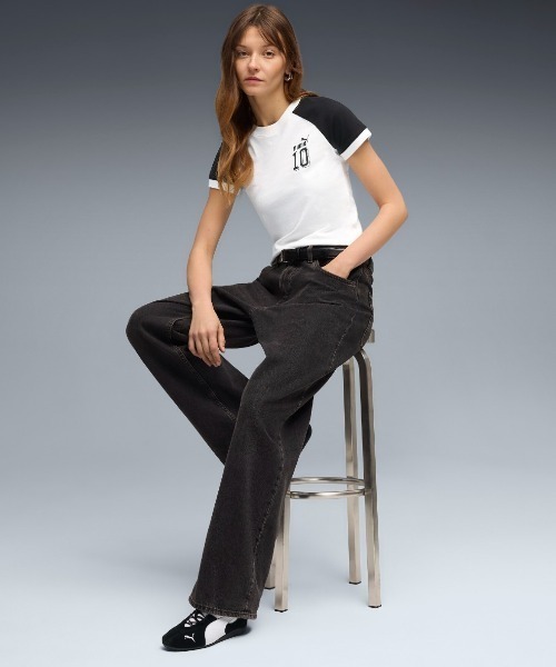 PUMA(プーマ)の「PUMA FUTURE.PUMA.ARCHIVE SLIM SHORT RINGER T-SHIRT(プーマ フューチャー プーマ アーカイブ スリム ショート リンガー Tシャツ)(Tシャツ/カットソー・レディース・ホワイト系/イエロー系・SMALL/MEDIUM/LARGE)」の6枚目の写真