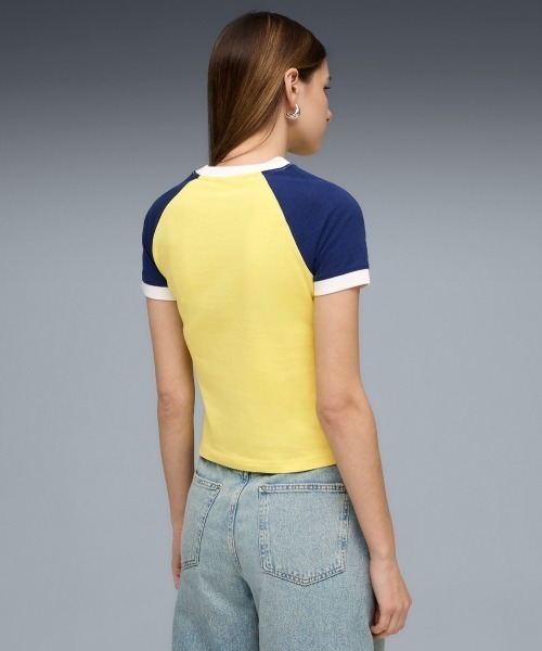 PUMA(プーマ)の「PUMA FUTURE.PUMA.ARCHIVE SLIM SHORT RINGER T-SHIRT(プーマ フューチャー プーマ アーカイブ スリム ショート リンガー Tシャツ)(Tシャツ/カットソー・レディース・ホワイト系/イエロー系・SMALL/MEDIUM/LARGE)」の9枚目の写真