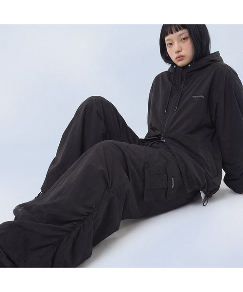Essential Parasuit Shirring Cargo Pants_Black