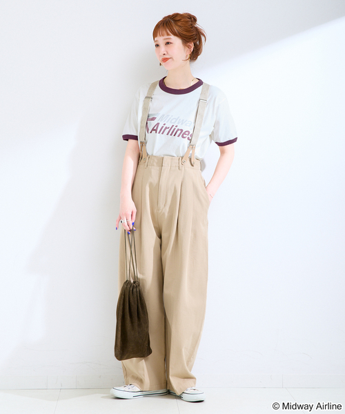B.C STOCK(ベーセーストック)の「GOOD ROCK SPEED / グッドロックスピード Midway Airlines RingerT(Tシャツ/カットソー・レディース・ホワイト・FREE)」の2枚目の写真