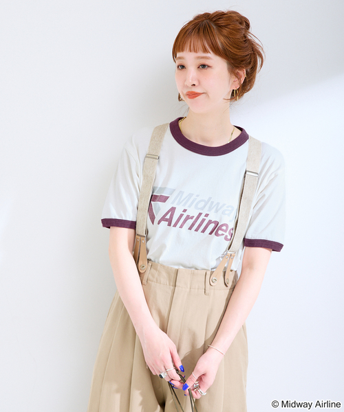 B.C STOCK(ベーセーストック)の「GOOD ROCK SPEED / グッドロックスピード Midway Airlines RingerT(Tシャツ/カットソー・レディース・ホワイト・FREE)」の5枚目の写真