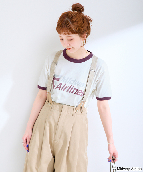 B.C STOCK(ベーセーストック)の「GOOD ROCK SPEED / グッドロックスピード Midway Airlines RingerT(Tシャツ/カットソー・レディース・ホワイト・FREE)」の6枚目の写真