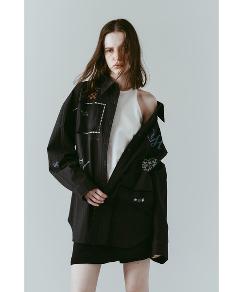 Knuth Marf(クヌースマーフ)の「embroidered shirt(unisex)(シャツ/ブラウス・レディース・ブラック/アイボリー/ストライプ・FREE)」の22枚目の写真