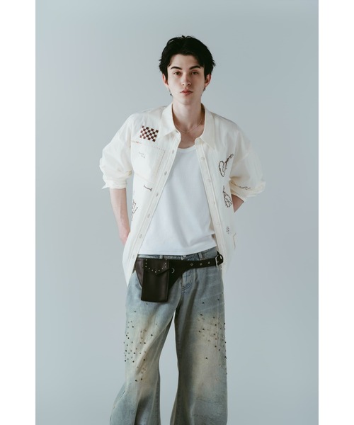 Knuth Marf(クヌースマーフ)の「embroidered shirt(unisex)(シャツ/ブラウス・レディース・ブラック/アイボリー/ストライプ・FREE)」の13枚目の写真