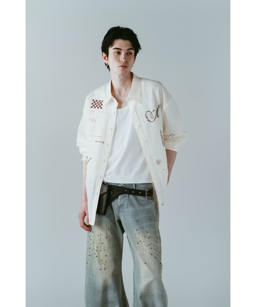 Knuth Marf(クヌースマーフ)の「embroidered shirt(unisex)(シャツ/ブラウス・レディース・ブラック/アイボリー/ストライプ・FREE)」の14枚目の写真