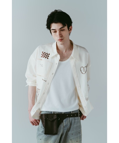 Knuth Marf(クヌースマーフ)の「embroidered shirt(unisex)(シャツ/ブラウス・レディース・ブラック/アイボリー/ストライプ・FREE)」の16枚目の写真