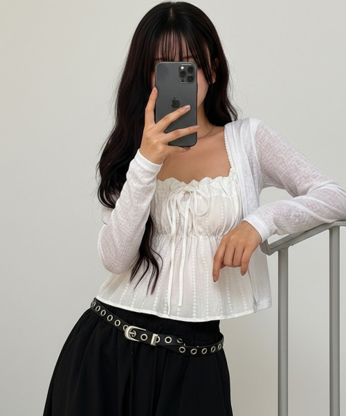 VIVID LADY(ビビッドレディー)の「シアーリブショートカーディガン 羽織(カーディガン/ボレロ・レディース・チャコールグレー/アイボリー/ブラック・FREE)」の17枚目の写真