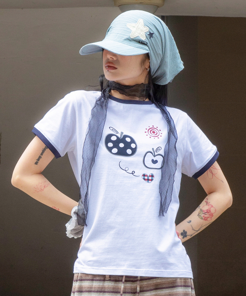RuNaKi'Hu'(ルナキフ)の「WXT095 メラドットアプリケリングTシャツ (ホワイト)(Tシャツ/カットソー・レディース・その他・1/2)」の2枚目の写真