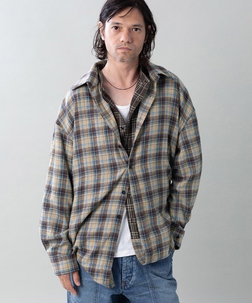 EGO TRIPPING(エゴトリッピング)の「ms6557-DOUBLE-SHIRTS レイヤードシャツ(616710)(シャツ/ブラウス・メンズ・ブラウン/レッド/サックスブルー系・48/46)」の1枚目の写真