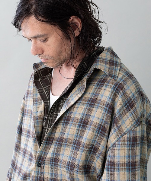 EGO TRIPPING(エゴトリッピング)の「ms6557-DOUBLE-SHIRTS レイヤードシャツ(616710)(シャツ/ブラウス・メンズ・ブラウン/レッド/サックスブルー系・48/46)」の4枚目の写真