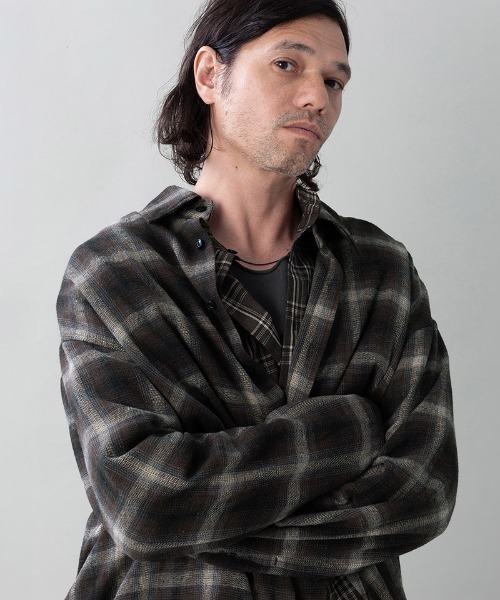 EGO TRIPPING(エゴトリッピング)の「ms6557-DOUBLE-SHIRTS レイヤードシャツ(616710)(シャツ/ブラウス・メンズ・ブラウン/レッド/サックスブルー系・48/46)」の5枚目の写真