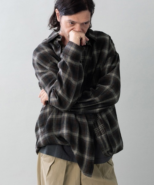 EGO TRIPPING(エゴトリッピング)の「ms6557-DOUBLE-SHIRTS レイヤードシャツ(616710)(シャツ/ブラウス・メンズ・ブラウン/レッド/サックスブルー系・48/46)」の6枚目の写真