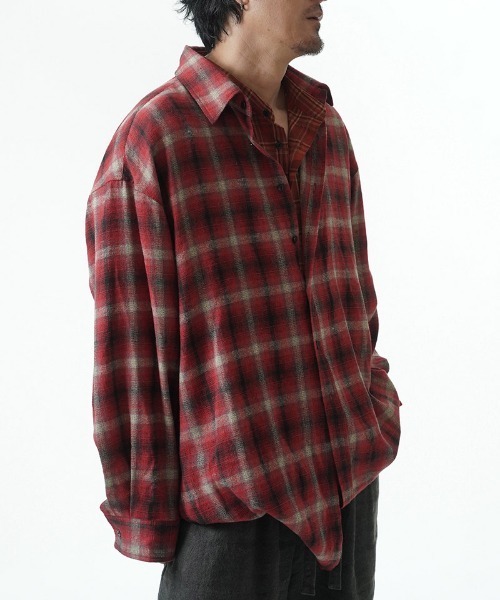 EGO TRIPPING(エゴトリッピング)の「ms6557-DOUBLE-SHIRTS レイヤードシャツ(616710)(シャツ/ブラウス・メンズ・ブラウン/レッド/サックスブルー系・48/46)」の12枚目の写真