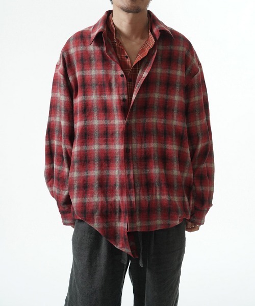 EGO TRIPPING(エゴトリッピング)の「ms6557-DOUBLE-SHIRTS レイヤードシャツ(616710)(シャツ/ブラウス・メンズ・ブラウン/レッド/サックスブルー系・48/46)」の13枚目の写真