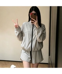 UVカット夏薄手ブルゾンとパンツセットアップ